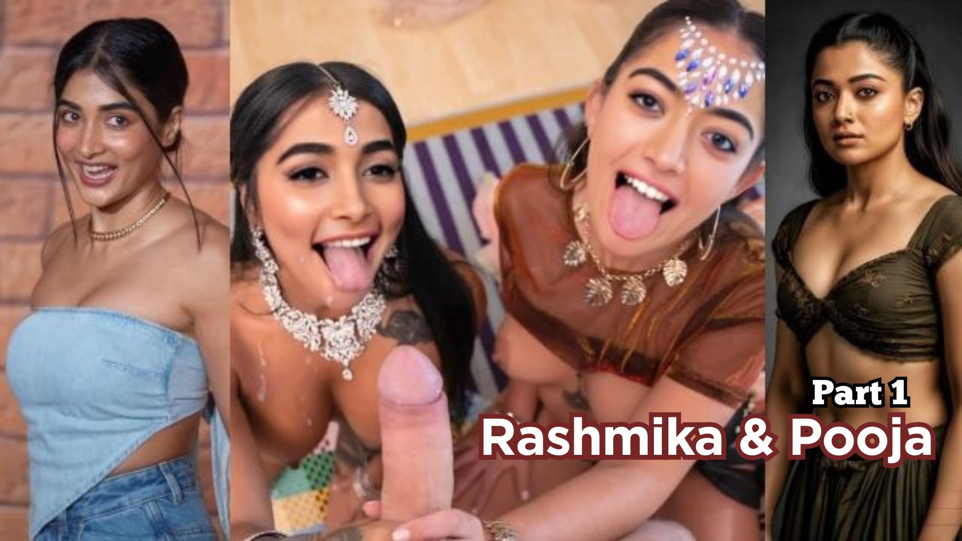 Pooja Hegde And Rashmika Hot Threesome Sex In Bridal Wear